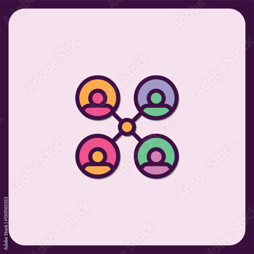 Colorful Network Connection Icon, Teamwork and Collaboration Symbol