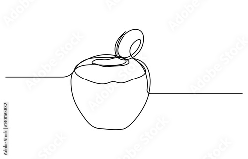 Continuous one single minimal line drawing coconut, Single continuous line drawing whole and sliced healthy organic coconut for orchard logo identity. Fresh fruitage concept for fruit garden icon.