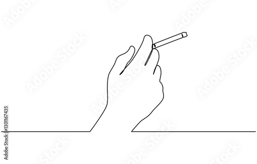One continuous single drawn line art doodle cigarette, smoke, Single one line drawing hand hold tobacco cigarette. No tobacco day concept.