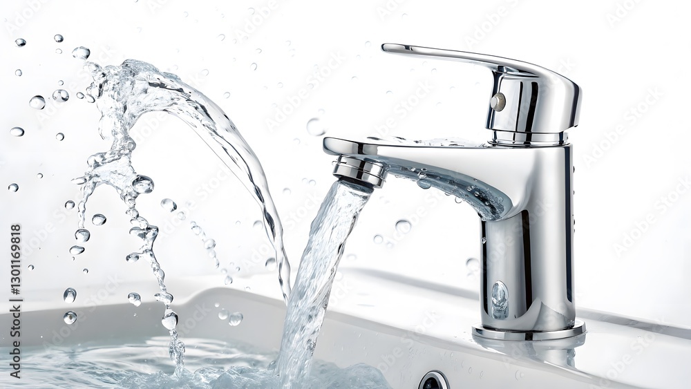 Modern Chrome Faucet Sleek Design with Flowing Water Splash V6 Modern Chrome Faucet Sleek Design with Flowing Water Splash V6
