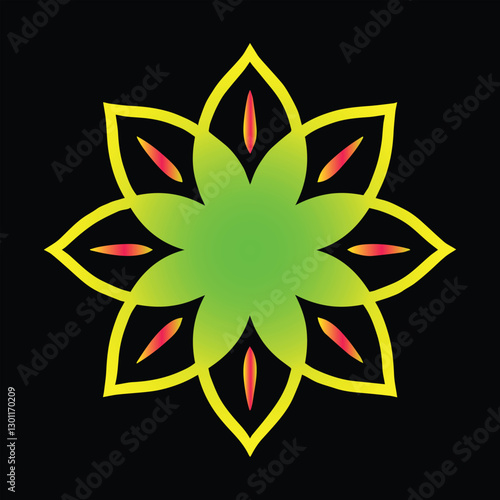 
This image showcases a beautifully intricate geometric mandala design with a striking gradient of warm colour, transitioning from golden yellow to deep red. The symmetrical floral-inspired pattern ex