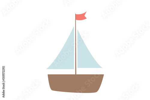 A minimalist and charming sailboat illustration with a red flag and soft pastel tones, perfect for nautical-themed designs and children decor. 
