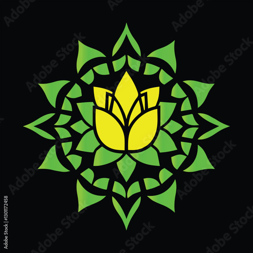 
This image showcases a beautifully intricate geometric mandala design with a striking gradient of warm colour, transitioning from golden yellow to deep red. The symmetrical floral-inspired pattern ex