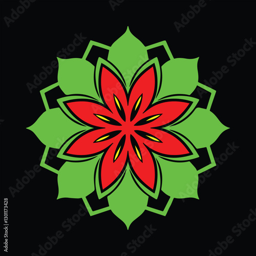 
This image showcases a beautifully intricate geometric mandala design with a striking gradient of warm colour, transitioning from golden yellow to deep red. The symmetrical floral-inspired pattern ex