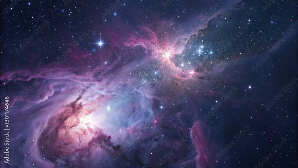 Obraz premium stunning cosmic scene featuring vibrant nebulae and distant stars, showcasing beauty of universe
