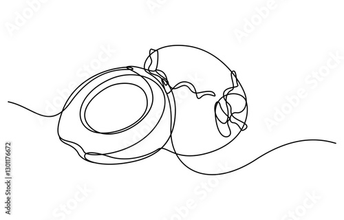 Continuous one single minimal line drawing coconut, Single continuous line drawing whole and sliced healthy organic coconut for orchard logo identity. Fresh fruitage concept for fruit garden icon.