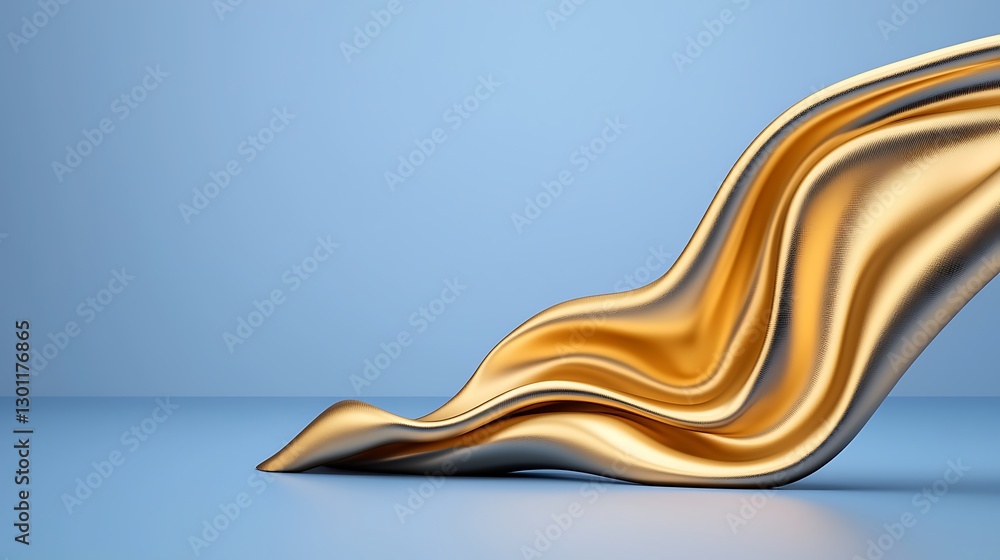 Obraz premium Abstract Gold Wave on Blue Background