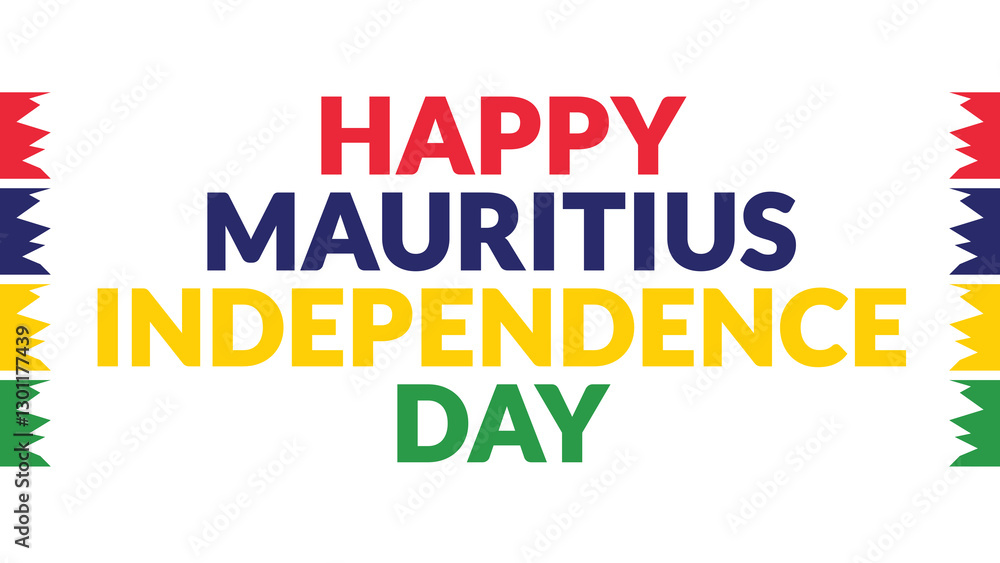 Happy Mauritius Independence Day text with side lines on a White background. Which is observed every year in March to celebrate and wish Happy Mauritius Independence Day. Happy Mauritius Independence Day text with side lines on a White background. Which is observed every year in March to celebrate and wish Happy Mauritius Independence Day.