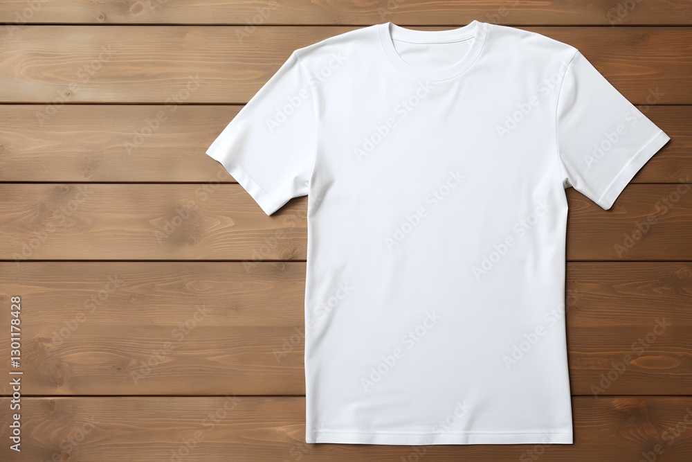 White t shirt on a wooden background. Blank white t shirt mock up. White t shirt on a wooden background. Blank white t shirt mock up.
