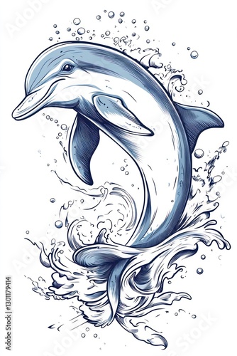 Wallpaper Mural Leaping dolphin ocean splash, aquatic wildlife, nature background, marine life illustration Torontodigital.ca