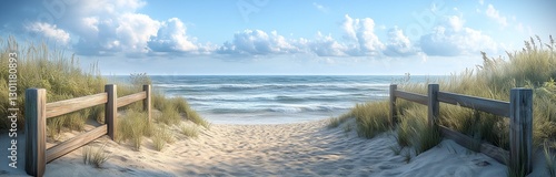 Wallpaper Mural seascape view with sandy beach and grass and blue ocean Torontodigital.ca