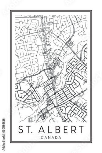 Printable downtown road map poster of the Canadian city of ST. ALBERT on solid white background with city name