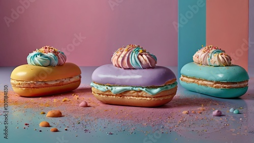 Bright and Beautiful Sweet Pastries. A Colorful Background with Cakes, Cupcakes, Donuts, and Other Desserts – Delicious Inspiration for Design and Creativity!