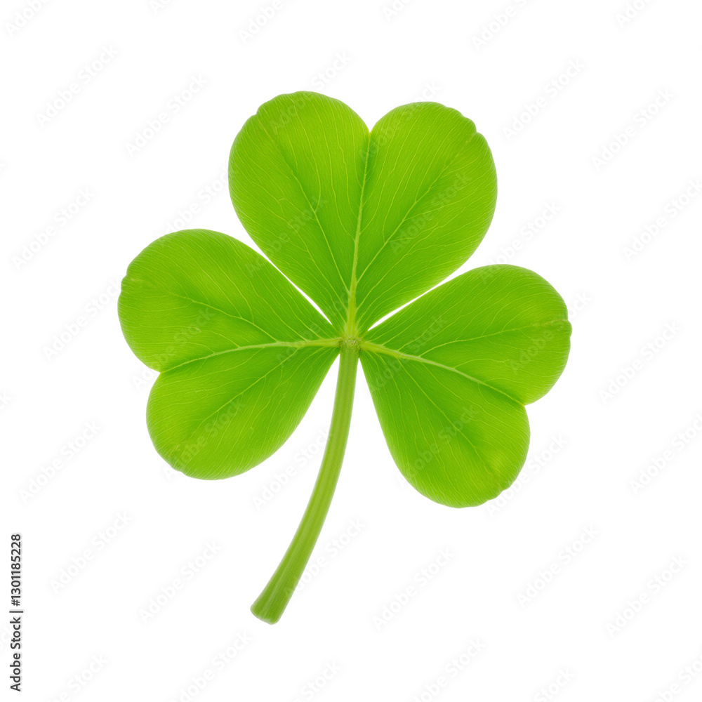 Vibrant green clover leaf with three symmetrical heart shaped lobes on a white background Perfect for St Patricks Day designs Vibrant green clover leaf with three symmetrical heart shaped lobes on a white background Perfect for St Patricks Day designs