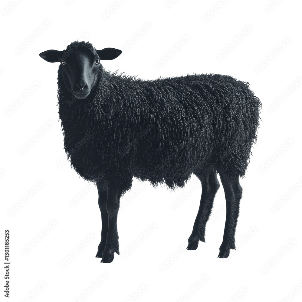 Unique black sheep standing gracefully in a bright environment, symbolizing individuality, curiosity, and natural charm for creative use, cut out Unique black sheep standing gracefully in a bright environment, symbolizing individuality, curiosity, and natural charm for creative use, cut out