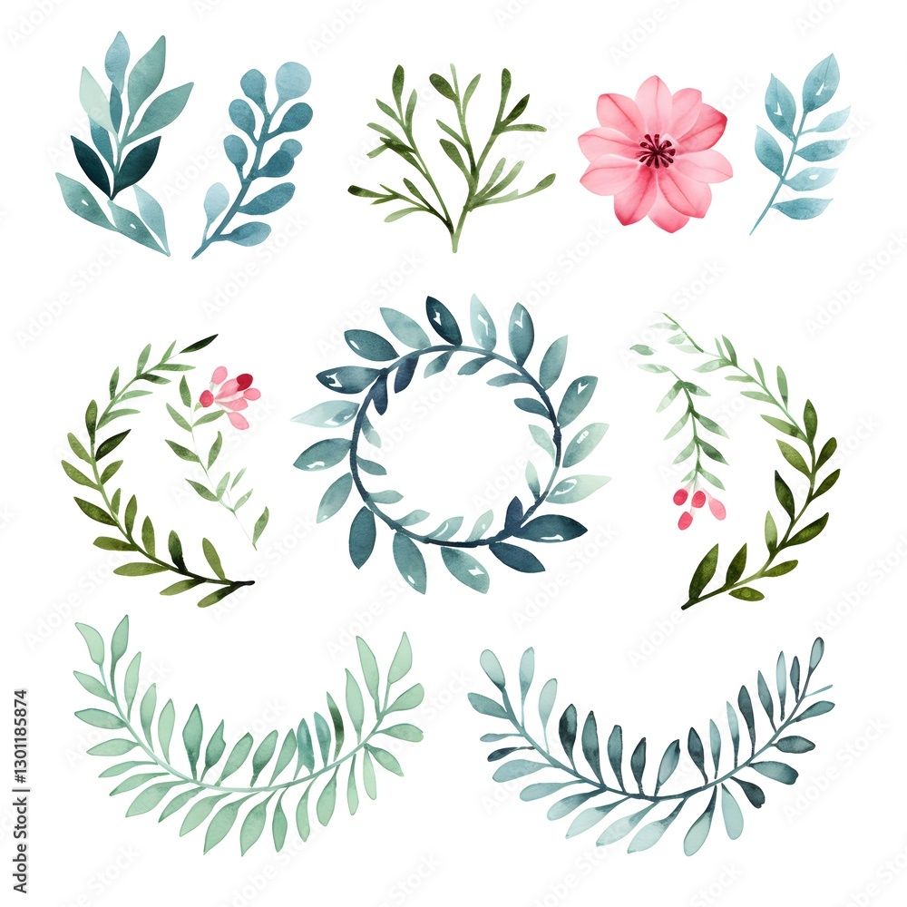 custom made wallpaper toronto digitalSet of floral design elements. multiple watercolor floral illustration
