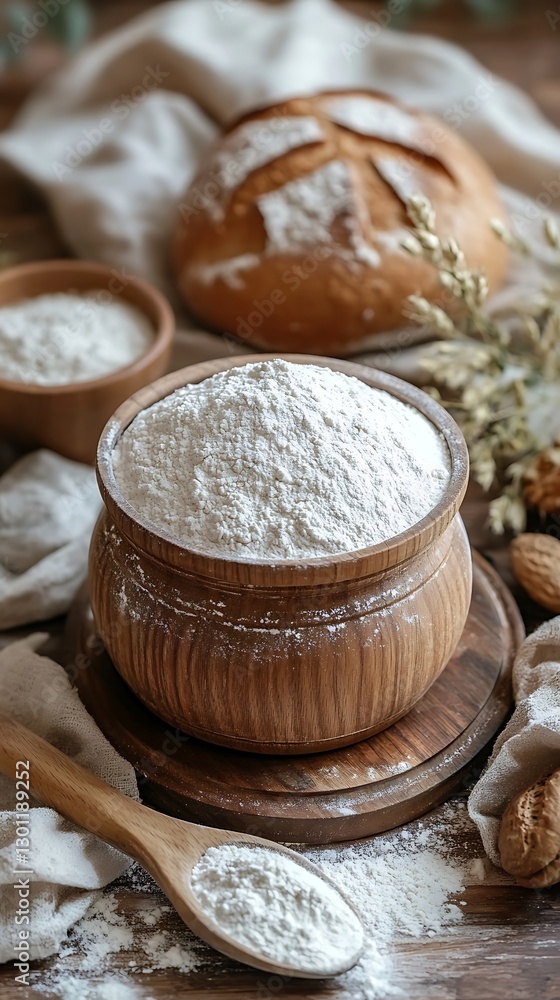 Flour, Bread, Wooden Bowl, Kitchen Flour, Bread, Wooden Bowl, Kitchen