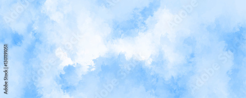 Classic hand painted blurred and grainy Blue powder explosion on white background. Shiny and fresh natural winter season with various natural and blurry tiny clouds. Fantastic fuzzy and puffy blue sky