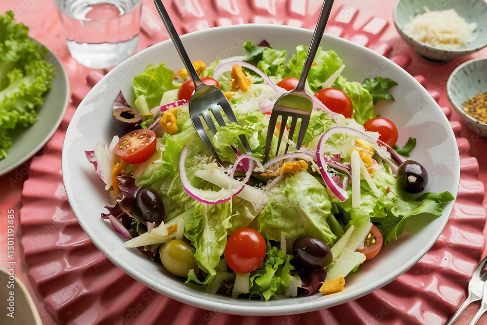 Fresh Greek Salad with Olives, Tomato, Onion, and Lettuce Fresh Greek Salad with Olives, Tomato, Onion, and Lettuce