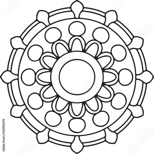 Easy Mandala Black and White Circle Outline, Simple Mandalas Artwork Vector. Simple mandala design,mandala
