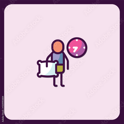 7 PM Sleep Time Reminder Icon, Bedtime Routine Illustration