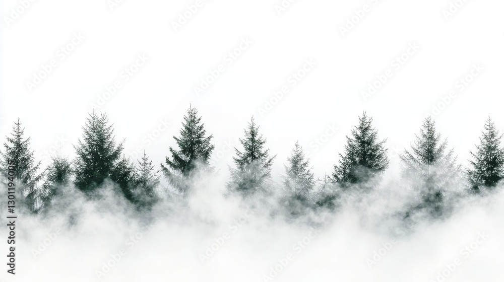 Fototapeta premium A dreamy misty forest scene fading into muted sage tones, creating an organic luxury aesthetic