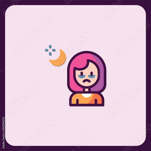 Tired Woman Icon, Sleep Deprivation and Exhaustion
