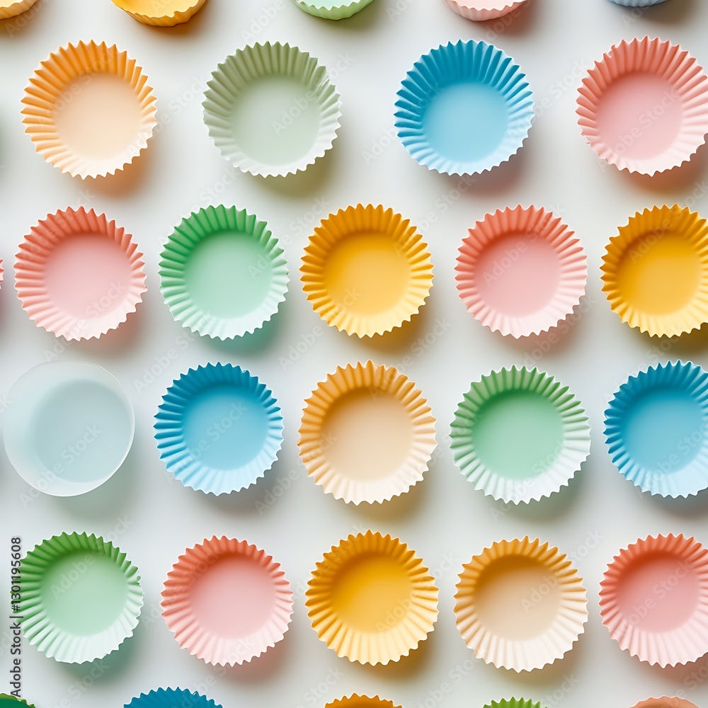 Colorful cupcake liners on a white background in-house item furniture asset for stylish baking decor Colorful cupcake liners on a white background in-house item furniture asset for stylish baking decor