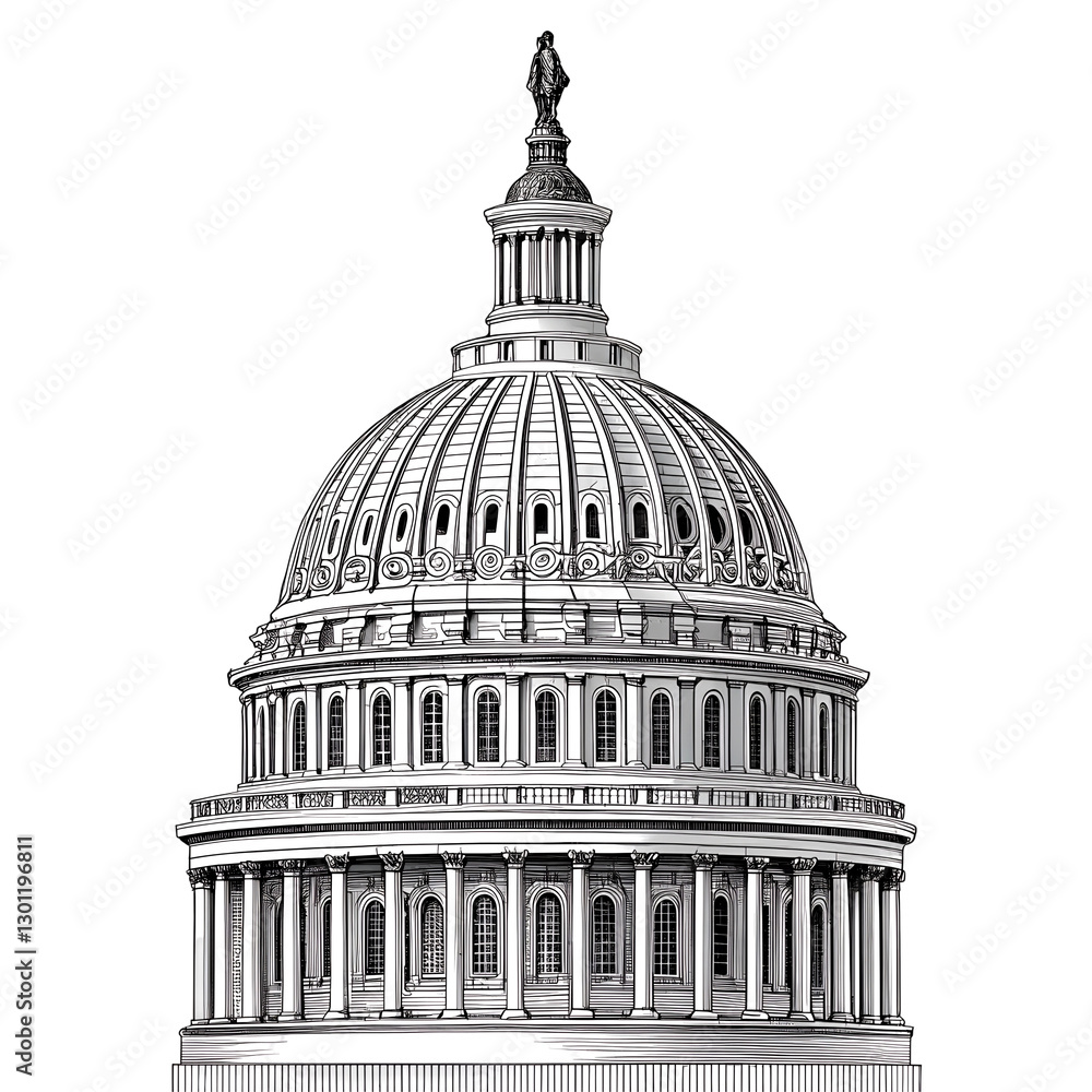 Fototapeta premium Hand Sketched Capitol Washington DC’s Iconic Landmark PNG file download