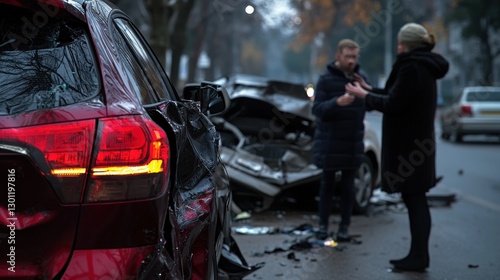 Damaged cars accident dispute urban scene