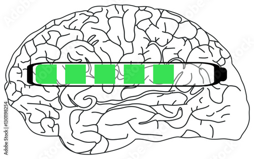 The sticker image shows a black and white illustration of a brain with a horizontal progress bar partially filled in green.