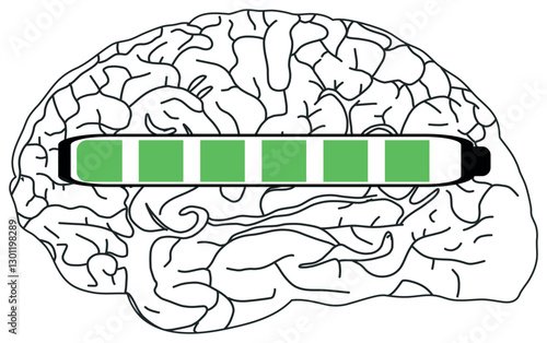 
The sticker image shows a black and white illustration of a brain with a horizontal progress bar partially filled in green.