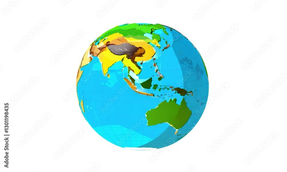 3D cartoony planet Earth rotating isolated on white background. Design element for travel or ecology concept. 3D cartoony planet Earth rotating isolated on white background. Design element for travel or ecology concept.