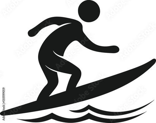 Surfer riding a wave, simple icon design.