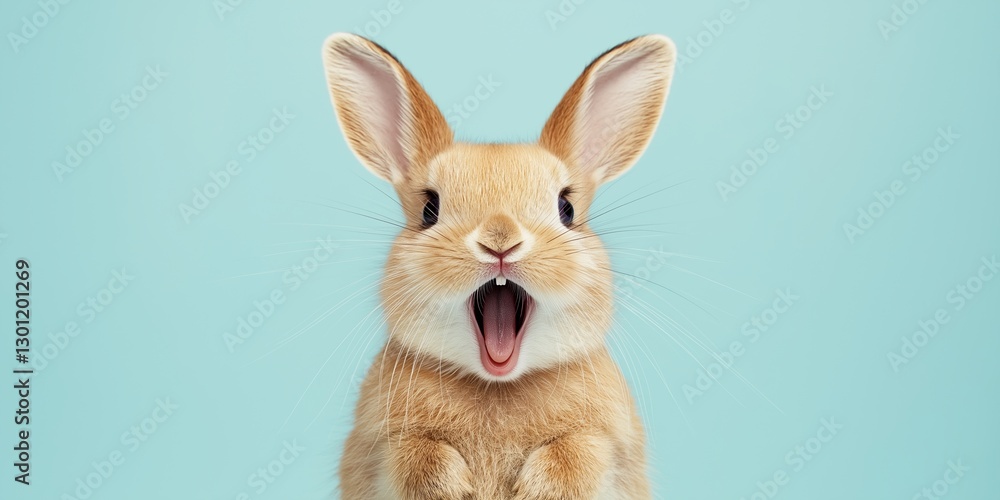 Fototapeta premium A cute bunny smiling brightly, radiating joy and excitement.