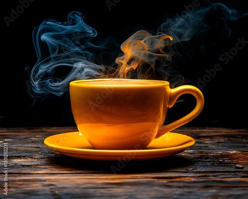 Steaming Coffee Cup on Rustic Wood