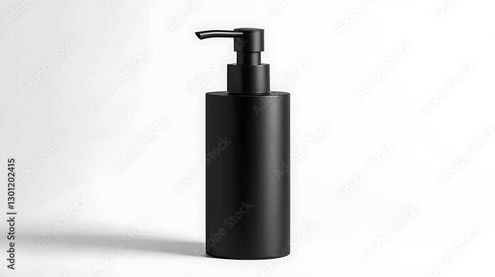 Stylish black pump bottle asset for in-house use on white background furniture arrangement in minimalist environment Stylish black pump bottle asset for in-house use on white background furniture arrangement in minimalist environment