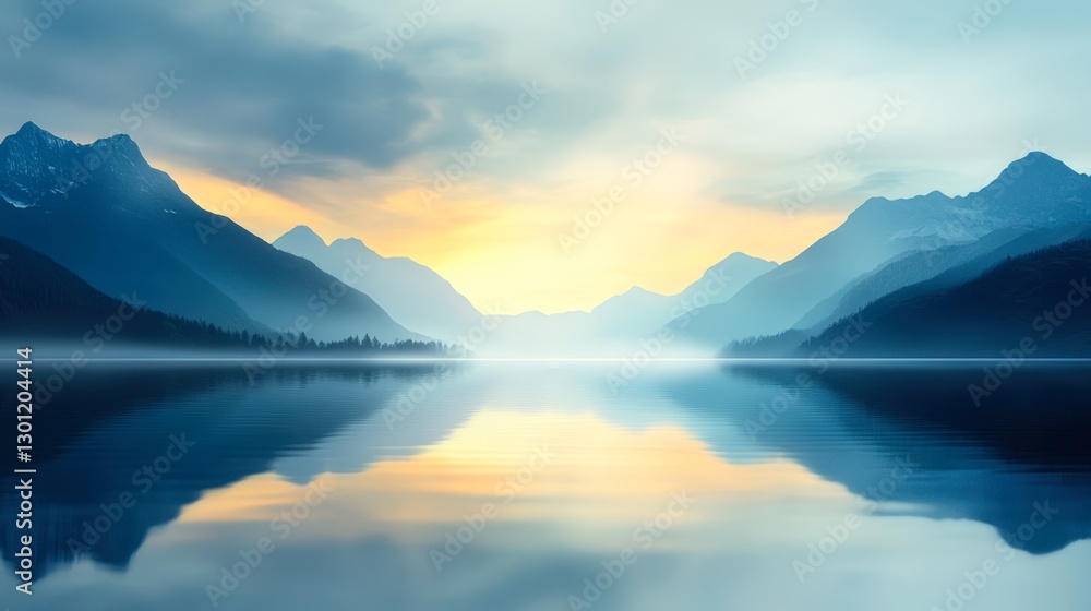 A serene landscape featuring misty mountains reflected in a calm lake at sunset, perfect for backgrounds, travel blogs, or relaxation themes, This tranquil scene evokes peace and contemplation, A serene landscape featuring misty mountains reflected in a calm lake at sunset, perfect for backgrounds, travel blogs, or relaxation themes, This tranquil scene evokes peace and contemplation,