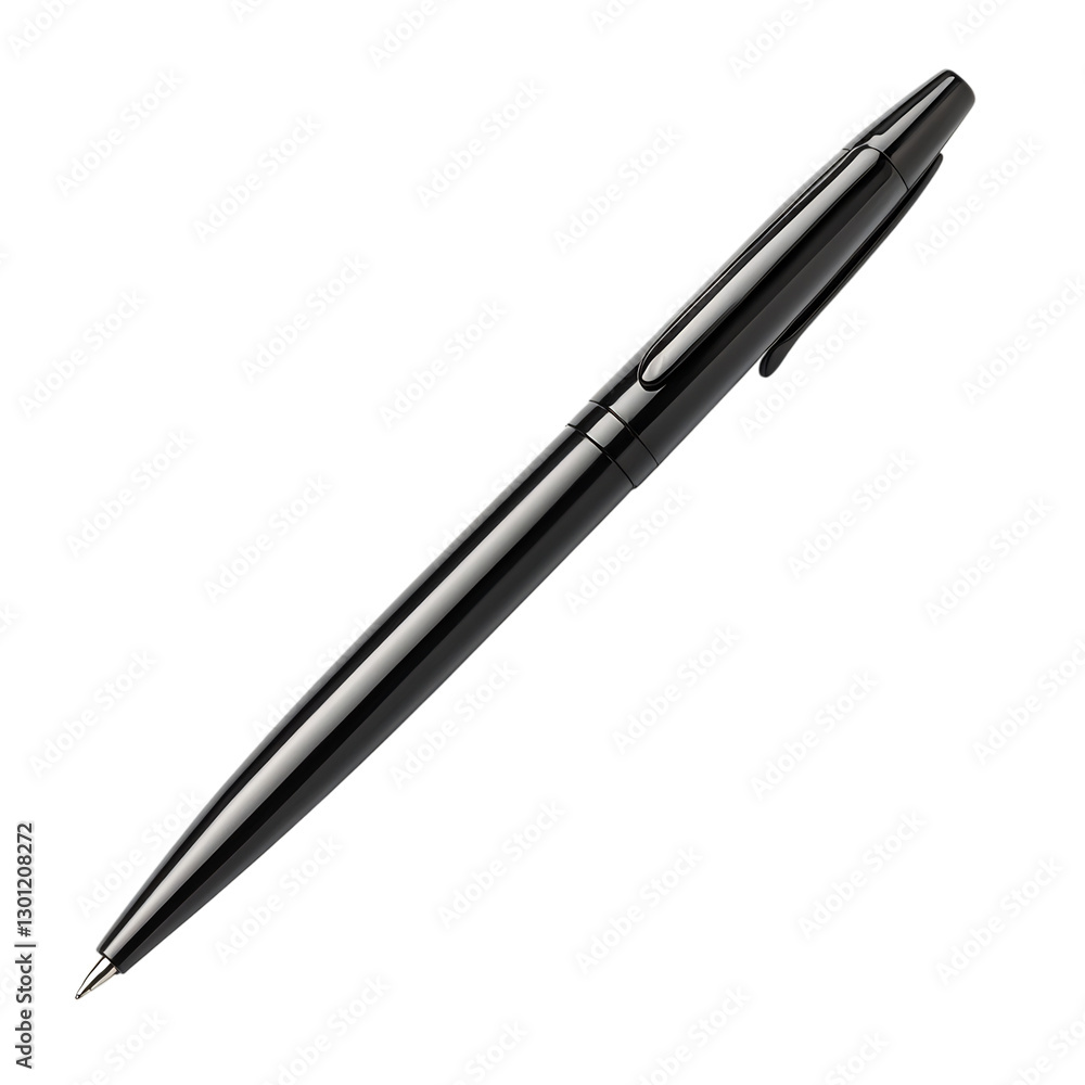 A Sleek Black Pen with Silver Tip Isolated on Transparent Background A Sleek Black Pen with Silver Tip Isolated on Transparent Background