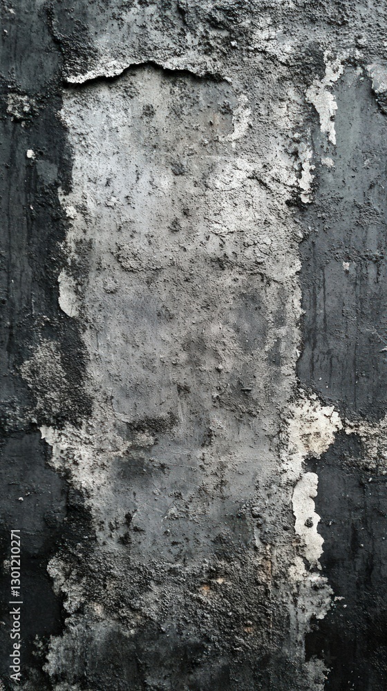 Close-up of a weathered, gray concrete wall with peeling paint and cracks. Close-up of a weathered, gray concrete wall with peeling paint and cracks.