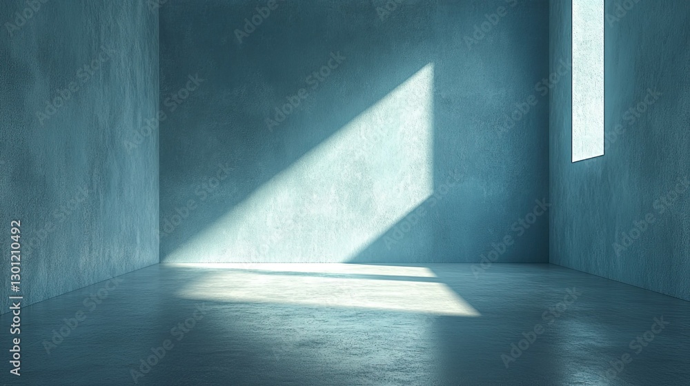 Blue wall in an empty room with a concrete floor, minimalist design