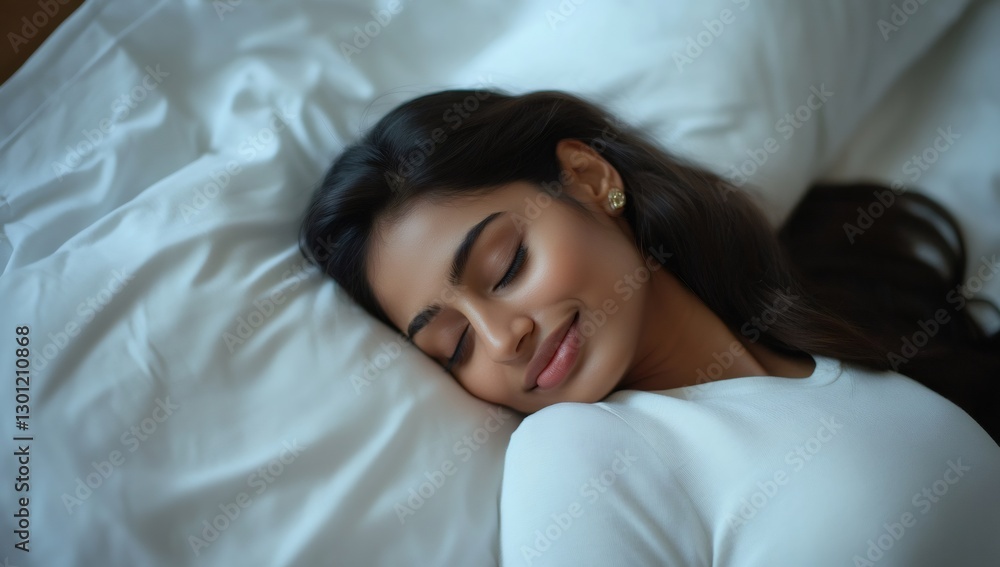 Dreamy Slumber: Capturing serene beauty, a woman rests peacefully on soft pillows and sheets, radiating tranquility and contentment. Dreamy Slumber: Capturing serene beauty, a woman rests peacefully on soft pillows and sheets, radiating tranquility and contentment.