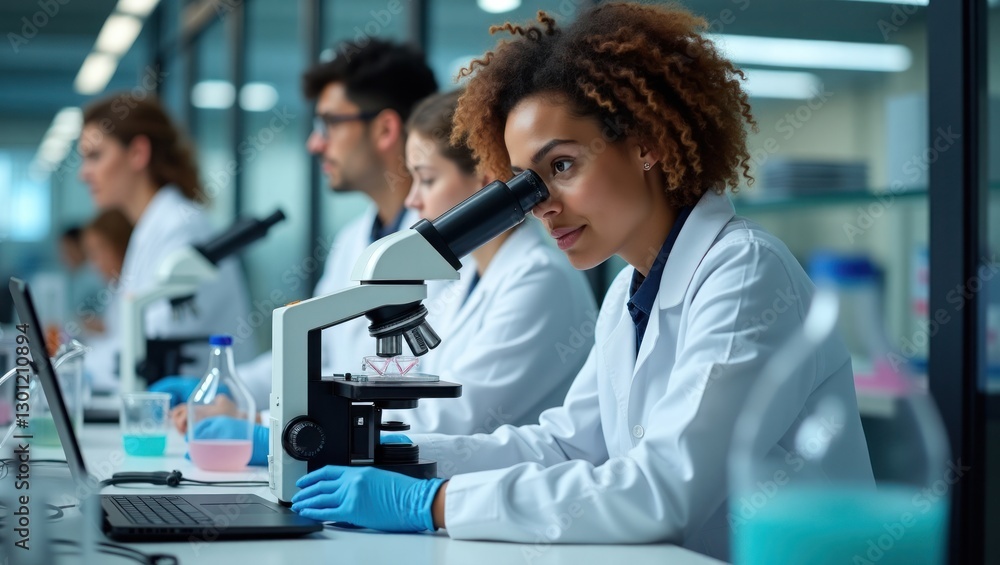 Focused Scientist in Laboratory Using Microscope Focused Scientist in Laboratory Using Microscope
