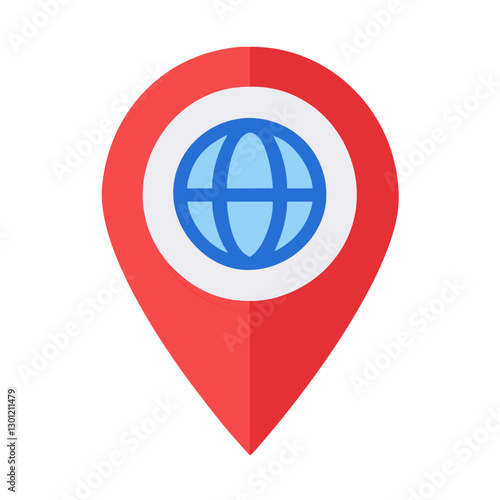 Red location pin with a blue globe inside