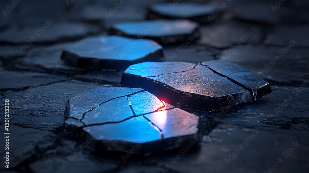 Abstract pathway composition with rough stones and digital illumination