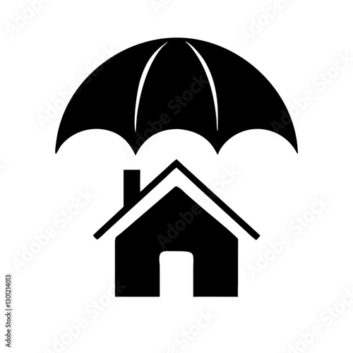Black house under umbrella symbolizing protection