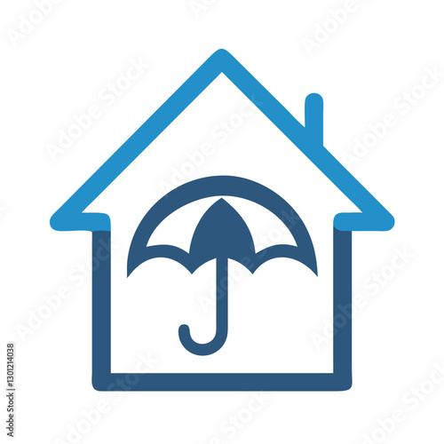 Blue house with umbrella symbolizing home insurance