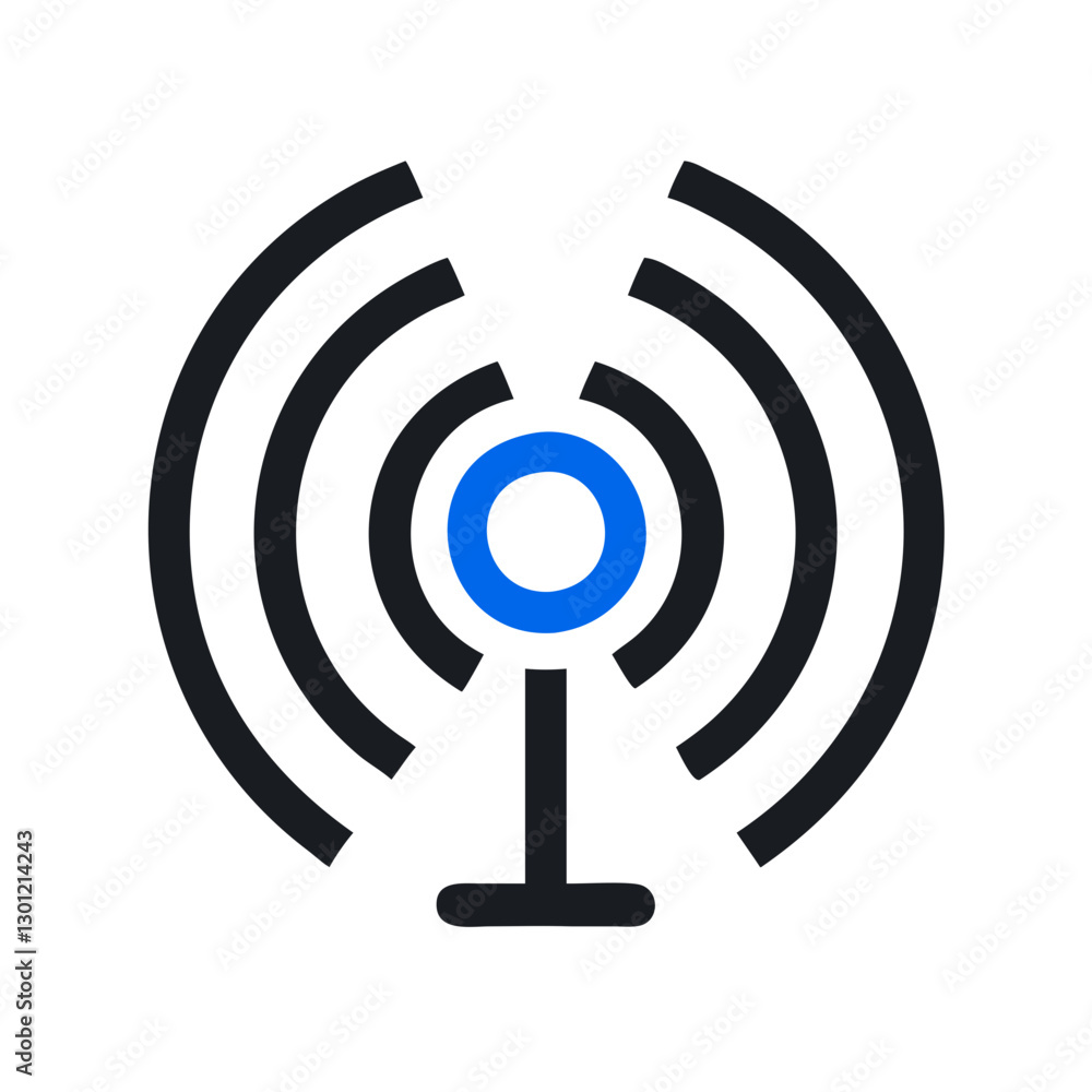 Black and blue radio signal tower icon Black and blue radio signal tower icon