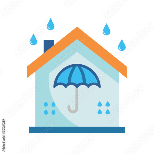 House protected by an umbrella during rainfall