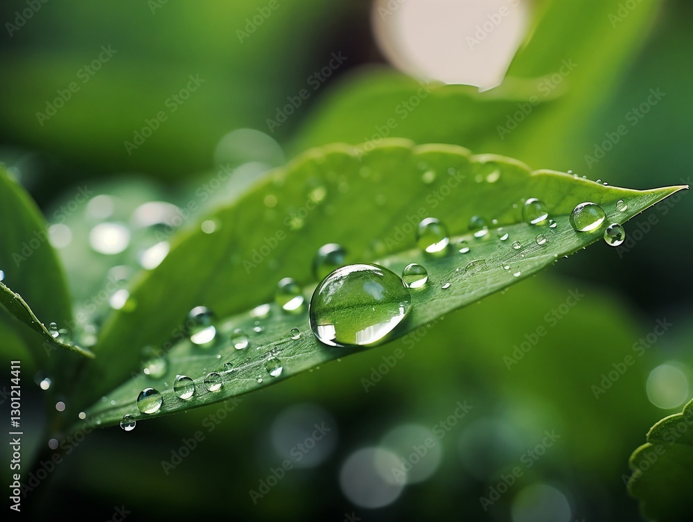 Macro shot of water droplets on green leaves in a natural setting
Macro shot of water droplets on green leaves in a natural setting